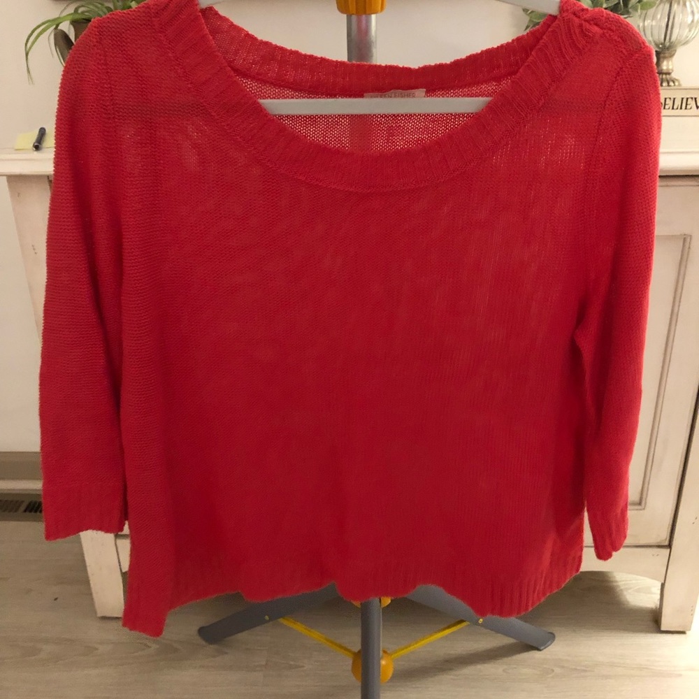 Eileen Fisher orange knit sweater. Size L